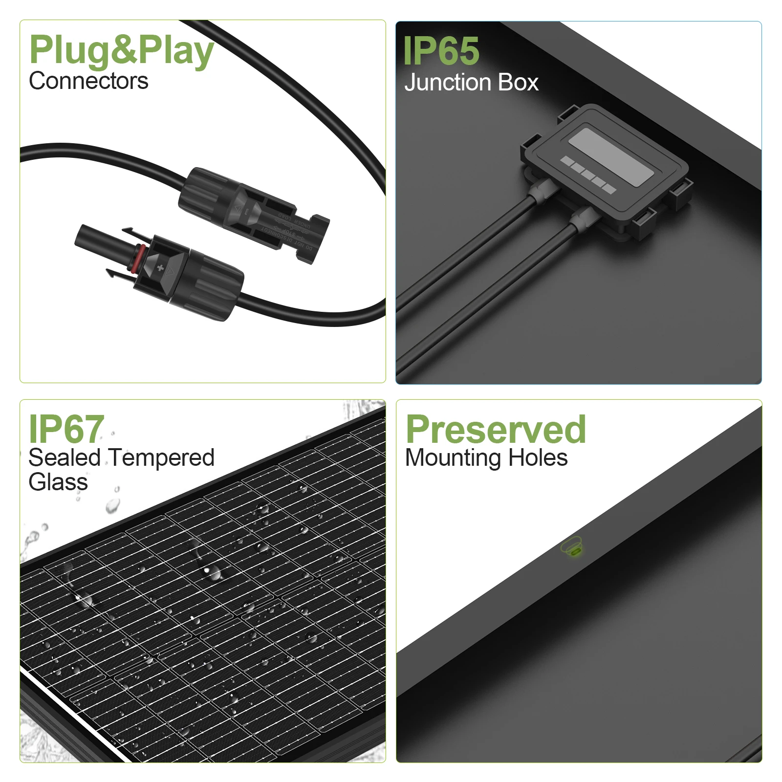 WERCHTAY 12 فولت 100 واط لوحة طاقة شمسية صلبة 18BB N-نوع الخلايا الشمسية أحادية السيليكون لوحة طاقة شمسية مقاومة للماء التخييم/المنزل/RV #3