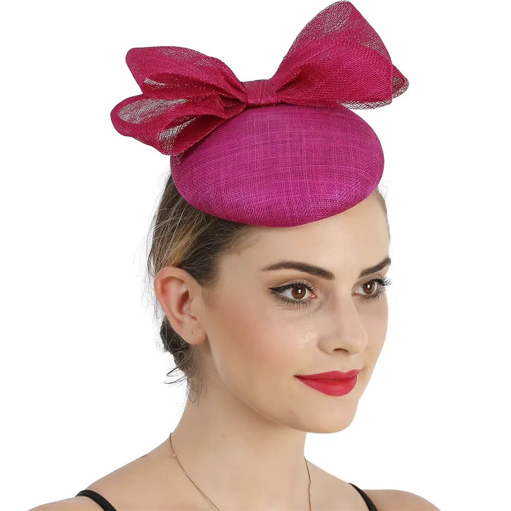 High Quality Sinamay Ladies Fascinator Hat Bow Headwear Cocktail Party Headpiece With Hairpin Bride Hair Accessories Headband view 5