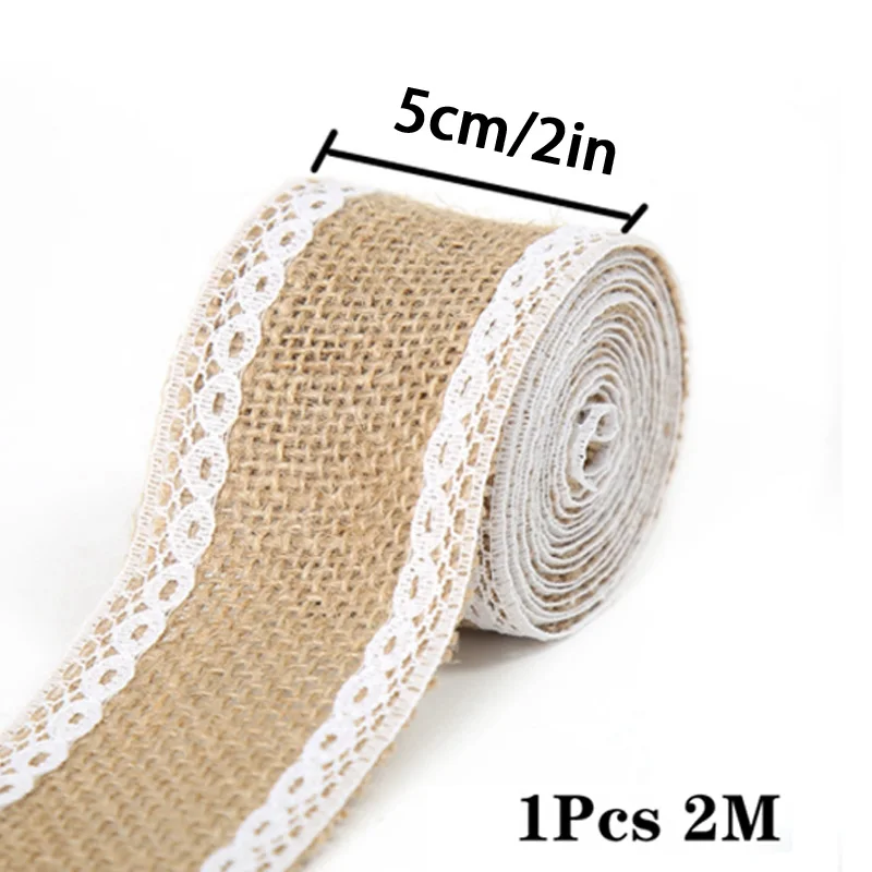 2M 5M Natural Jute Burlap Ribbon Rustic Vintage Wedding Decor Lace Jute Roll Merry Christmas Party Supplies DIY Gift Packaging