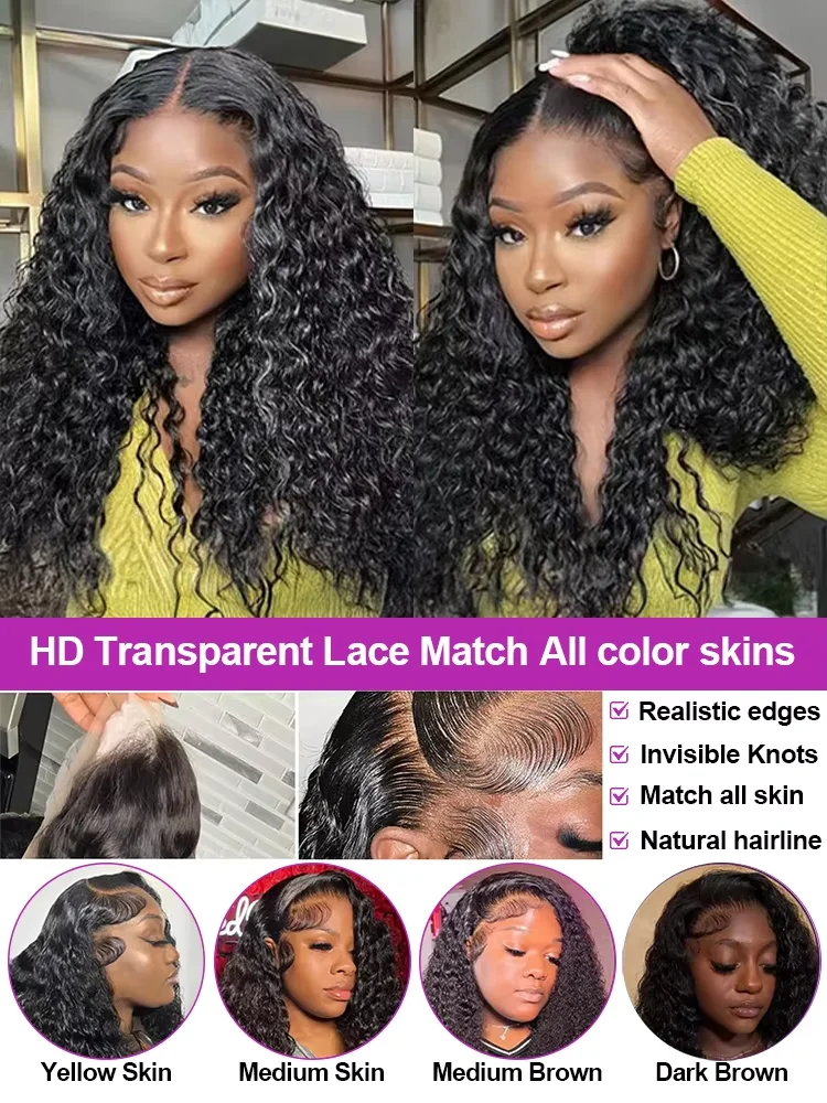 วิกผมแท้แบบ HD Lace Front ขนาด 30-32 นิ้ว ความหนาแน่น 250% สำหรับผู้หญิง ทรงลอนน้ำแบบบราซิล ไม่ต้องใช้กาว พร้อมถอนไรผมด้านหน้าแล้ว