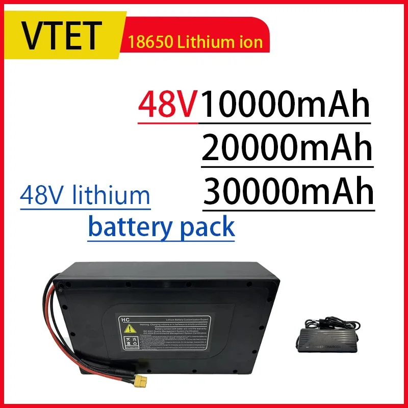 

Литиевая аккумуляторная батарея 18650 2026 года, 48В 10Ач 20Ач 30Ач, подходит для 48В 250-1000Вт, со встроенной BMS + с зарядным устройством 54.6В 2А