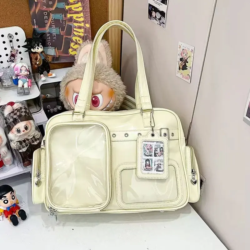 Bolso de Hombro Cruzado Impermeable para Mujer, Transparente Azul, con Detalles en PU, Estilo Japonés, Ligero y Discreto