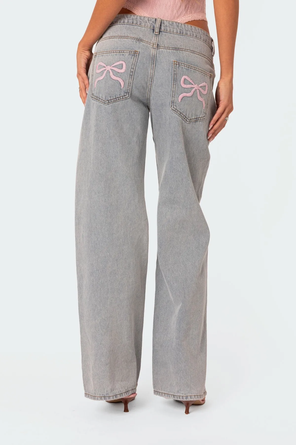 Y2k Women\'s Pants, Jeans, Casual Pants, Straight Loose Streetwear, High Street Bow Pattern, Large Mouth Vintage Long Pants