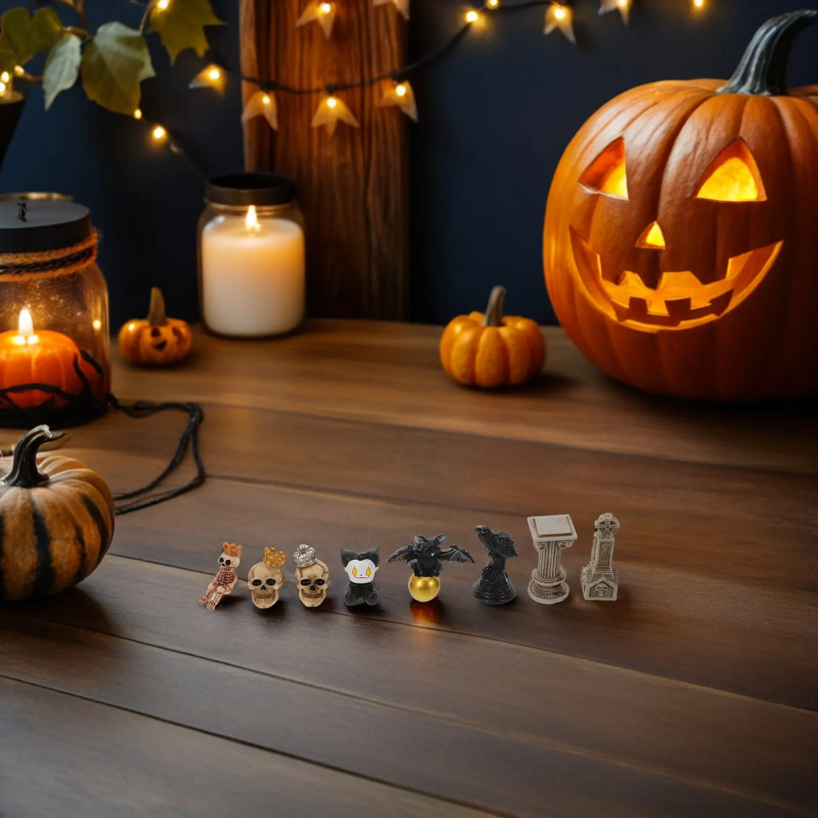 13pcs Mini Resin Skull & Bat Columns Halloween Decor – Fade-Resistant Tiny Ornament for Home, Garden, Fairy Tabletop