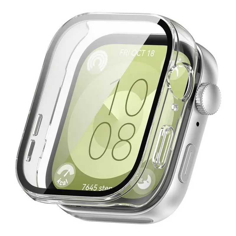 กระจก + เคสสำหรับนาฬิกา Huawei เคสป้องกันหน้าจอ3ชิ้นแบบแข็งกันกระแทก PC เคสนาฬิกากระจกนิรภัยสำหรับ Huawei Watch Fit 3