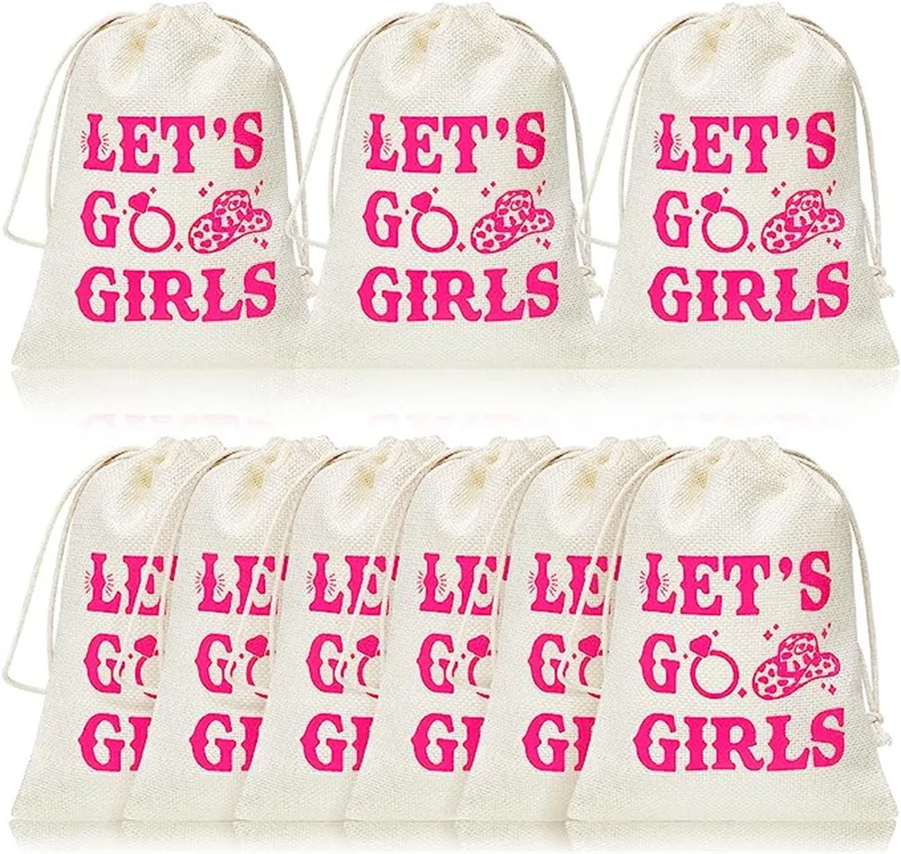 20pcs Let's Go Girls Party Kit Bags Western Cowgirl Hangover Recovery Bags with Drawstring Bachelorette Hot Pink Bridal Shower