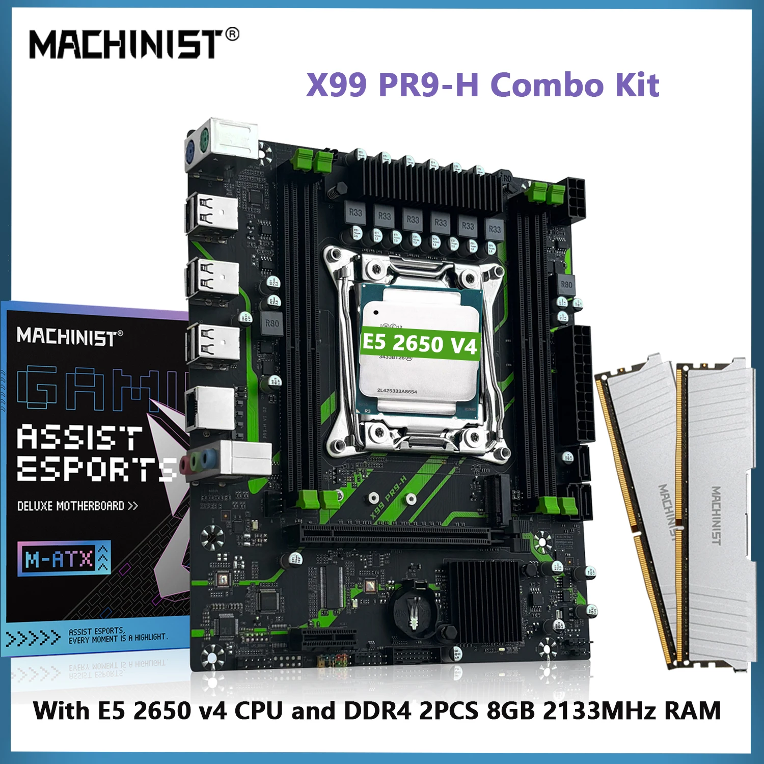 MACHINIST PR9-H X99 Kit de placa base LGA 2011-3 CPU Xeon E5 2650 V4 procesador DDR4 2*8GB memoria RAM Combo M-ATX NVME SATA M.2