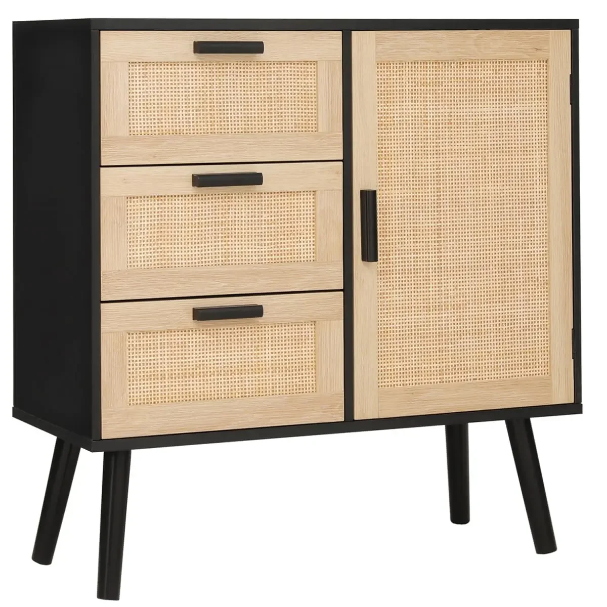 Living Room Kitchen Storage Cabinet Door & 3 Drawers Mid Century Sideboard with Adjustable Shelf