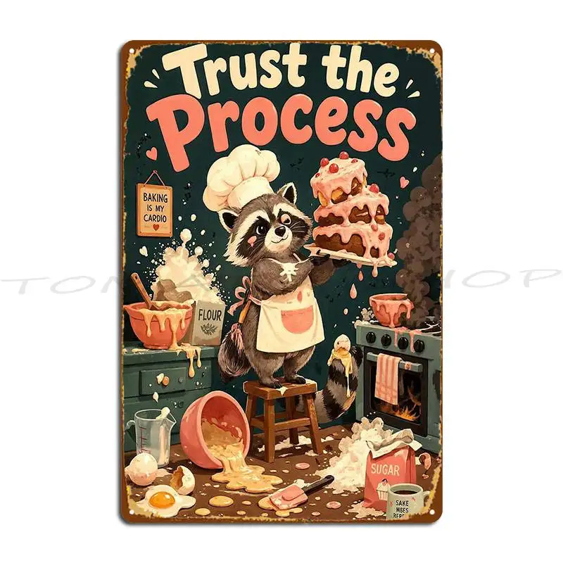 Postcard Trust The Process Raccoon Metal Plaque Designing Living Room Retro Home Character Tin Sign Poster