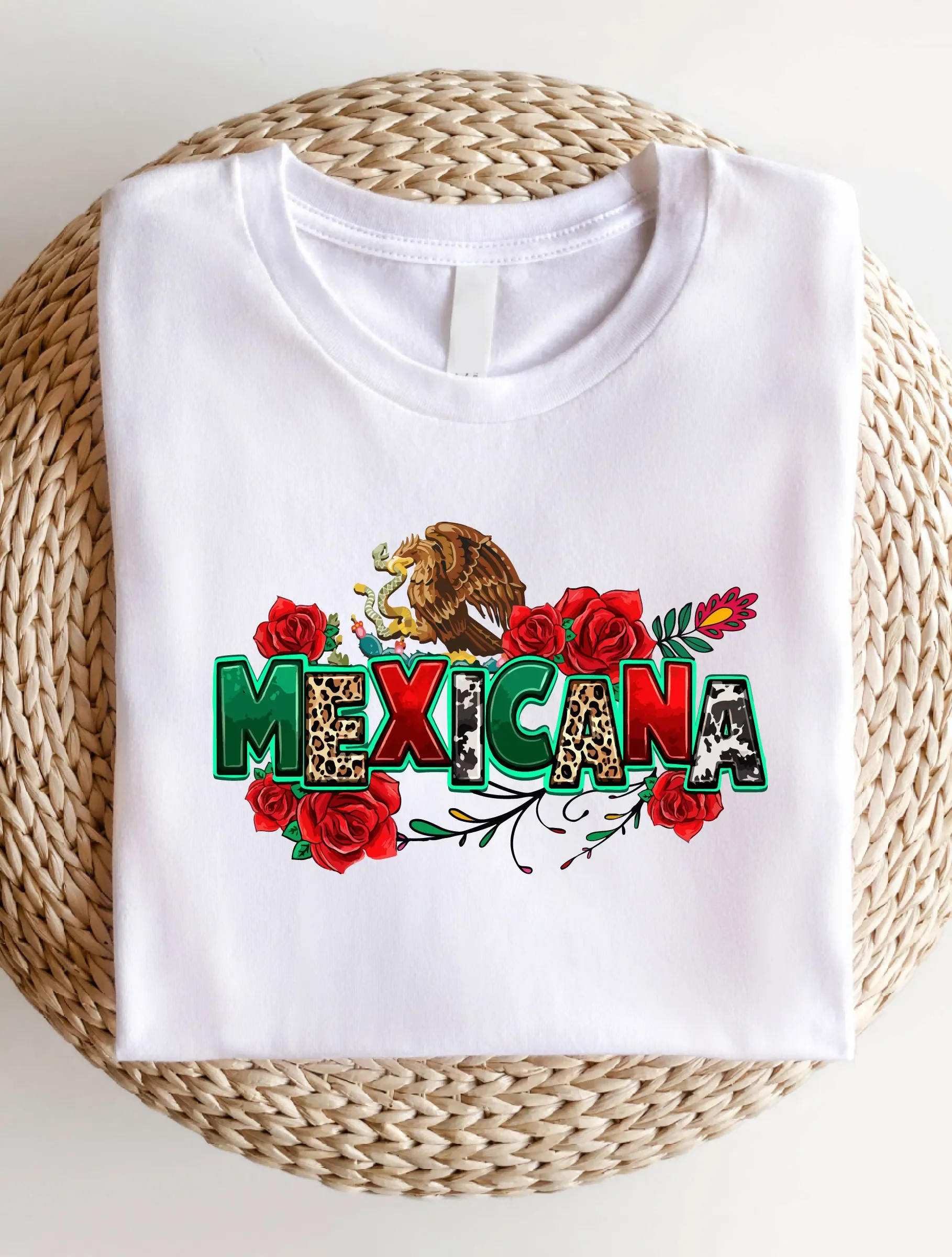المكسيكية المرأة عارضة قميص قصير الأكمام مريحة تي شيرت لاتينا تصميم الجرافيك المحملة AE22 #1