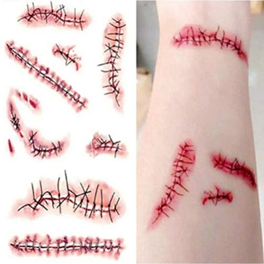 10 Sheets Halloween Temporary Tattoos, Realistic Temporary Tattoos Stickers, Scars Tattoos for Zombie Costume, Halloween Partie