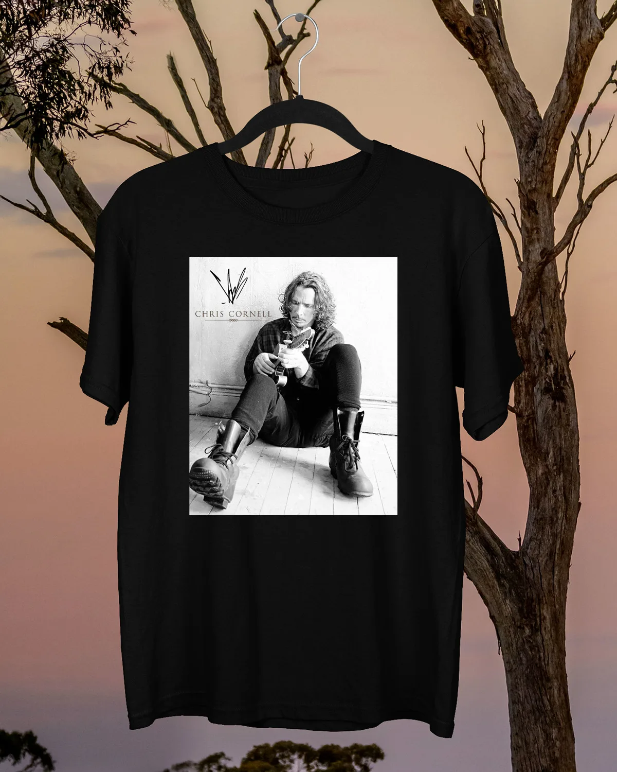 Chris Cornell Guitar Signature T-Shirt Classic Black Unisex