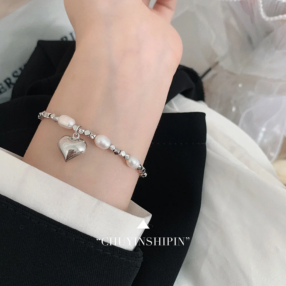 Unique S925 Silver Heart Shattered Bracelet, Exude Elegance and Refinement with Pearl and Light Luxury