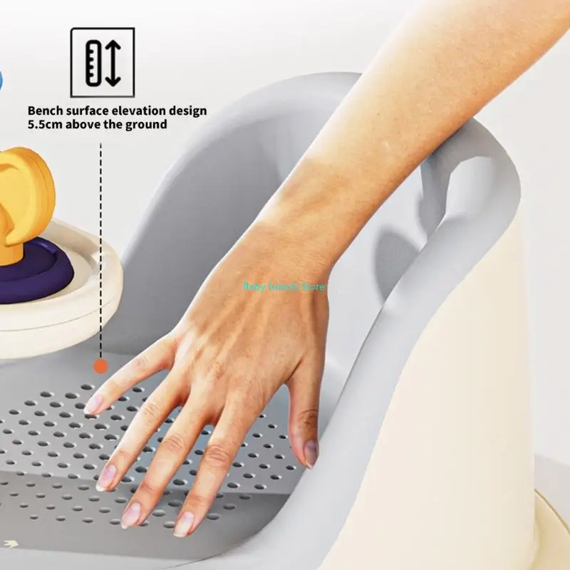 K92D كرسي حوض استحمام للأطفال الرضع للجلوس والاستحمام مقعد استحمام للأطفال مع أكواب شفط سفلية توفر دعمًا لمسند الظهر سهل الإزالة