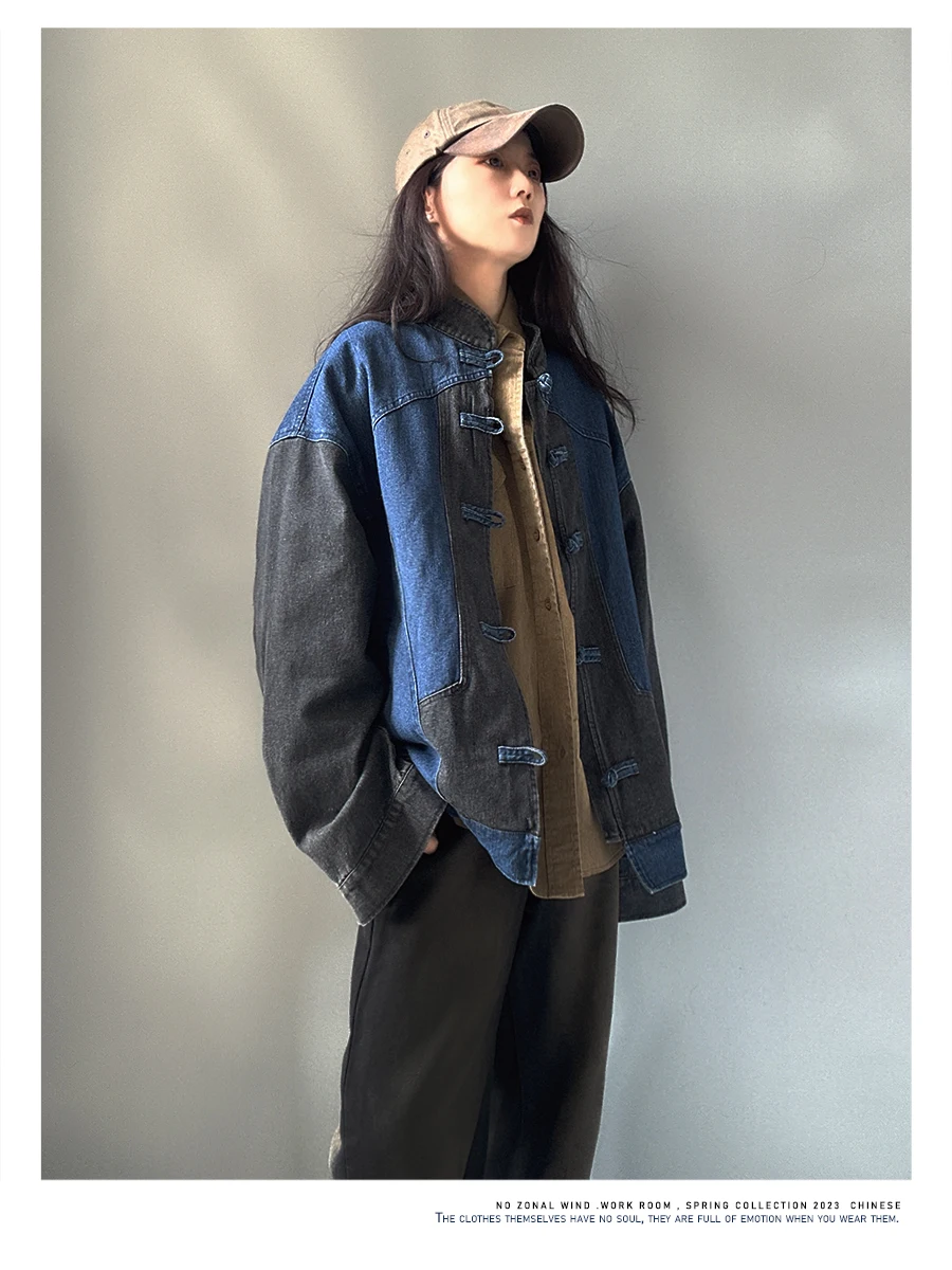 

Loose Fit Retro Sle Button up Denim Jaet ex Cool Trendy Large Size Top Nz Original Design Cotton Blend Coat