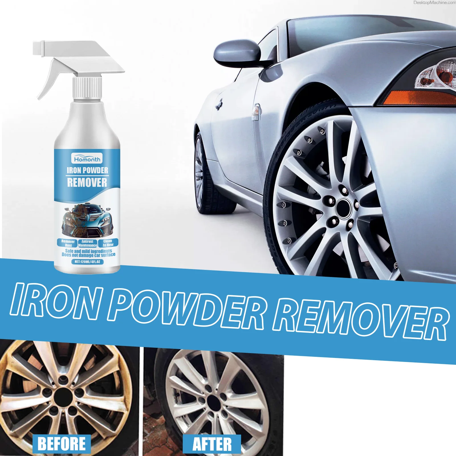 HOMONTH Car Paint&Wheel Iron Powder Remover Rust Dust Remover Spray Prevent Rusting Restore Clean Smooth Surface Cleaning Agent