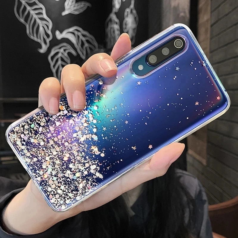 Bling Star Glitter Clear Case Redmi 8 8A 9 9A 9C Note 9T 10S 9S 8T 8 7 10 Pro Cover for Xiaomi Mi A2 A3 9 Lite 10 9T