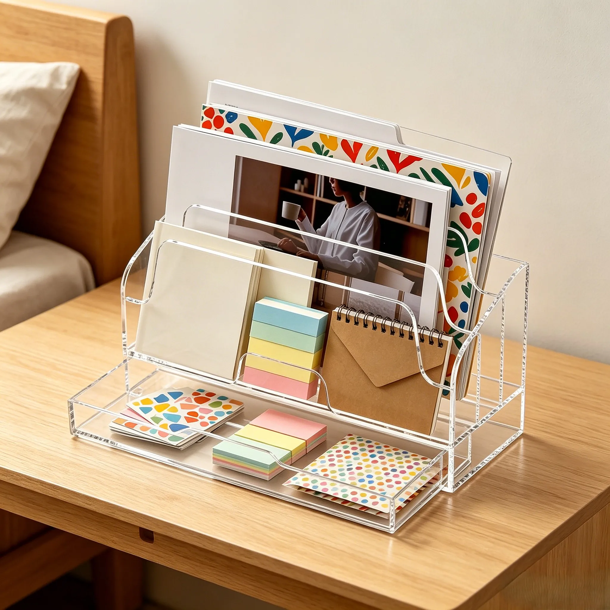 Clear Desk Organizer With Drawers: Stylish & Space-Saving File Storage  With Stationery Storage Tray For Home And Office