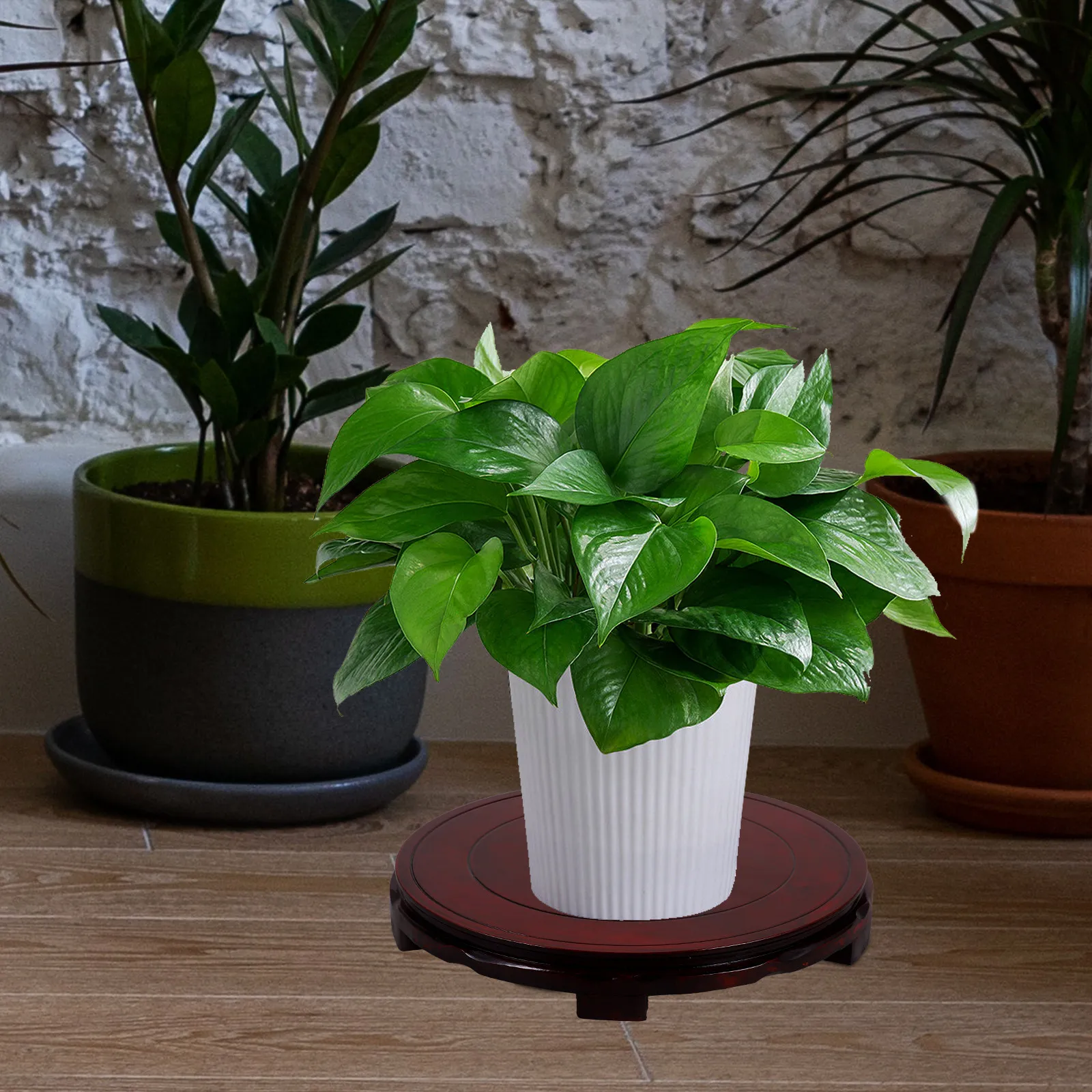 Wooden Display Stand Base Minimalist Modern Round Vase Stand Fishbowl Pedestal Lamp Riser Plant Decor Asian Indoor Decor Table