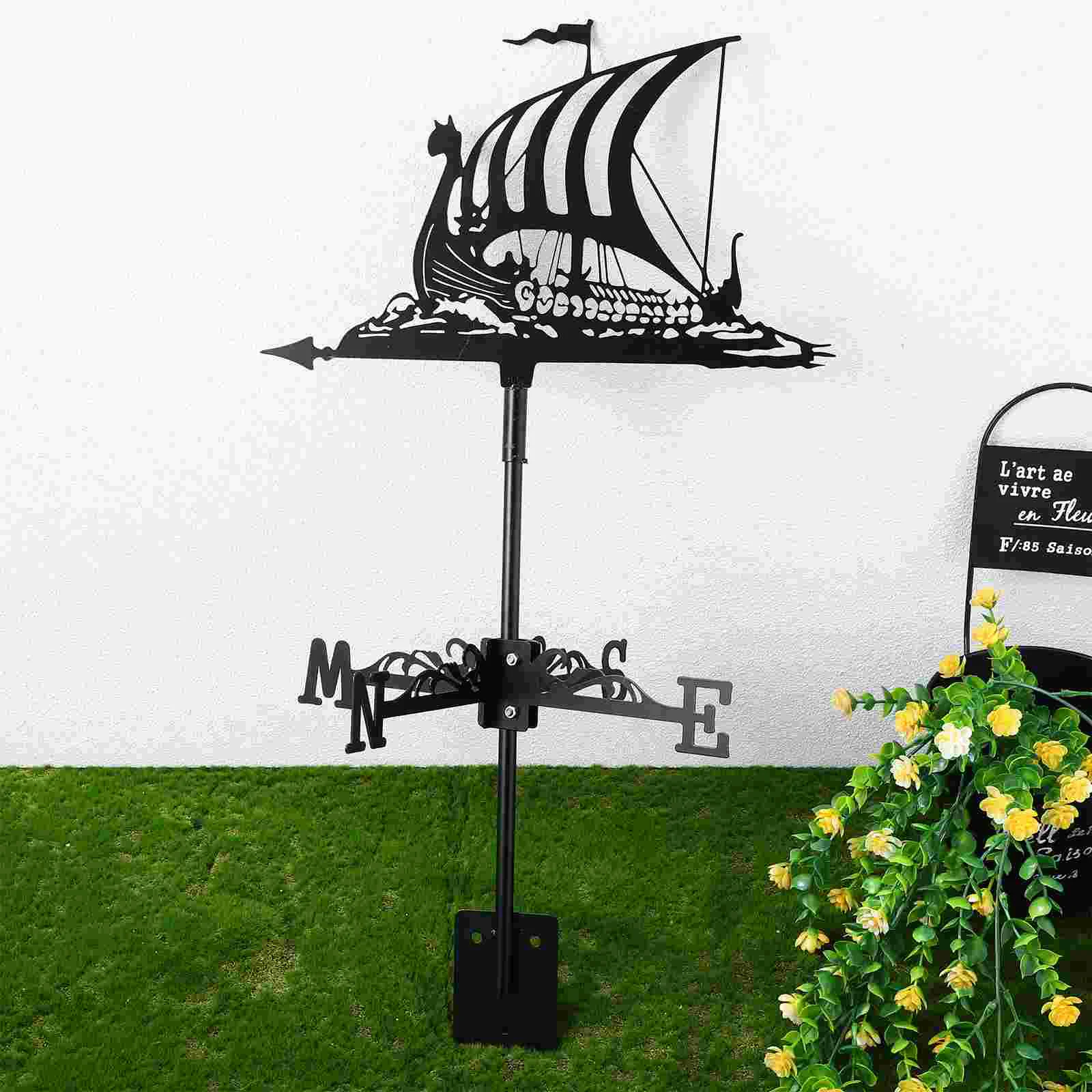 Weather Vane Sailing Ship Weathervane Decor Lawn Metal Wrought Iron Wind Direction Indicator