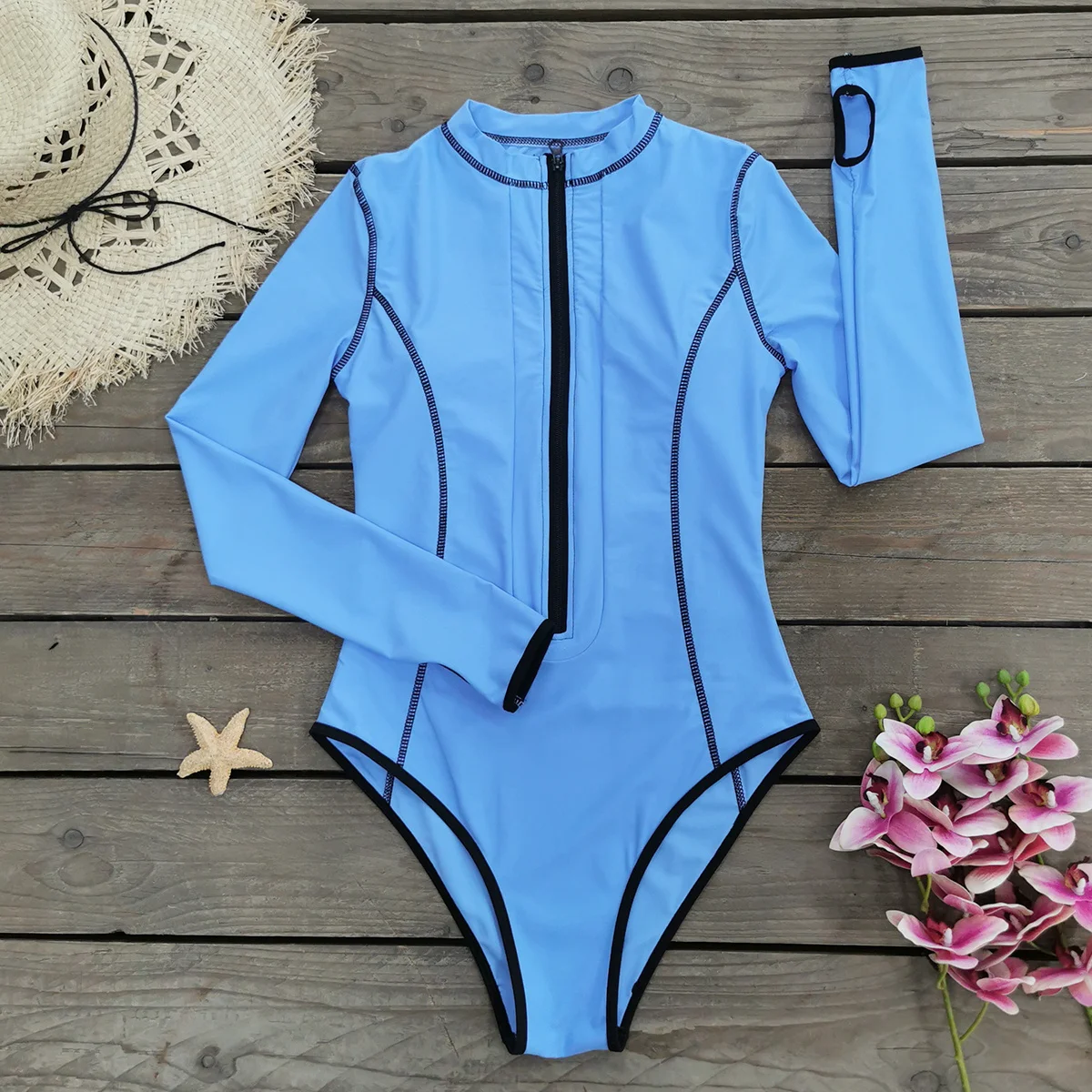 

2024 New Print Long Sleeve One Piece Swimsuit Sexy Swimwear Women Backless Beachwear Surf Bathing Suit Push Up Monokini Female