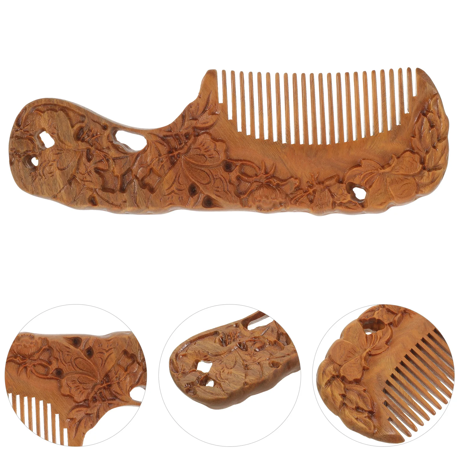 

Sandalwood Comb Fine Tooth Women Wooden Compact Pocket Portable Massage Decorative Handcrafted Butterfly Flower Carvings Durable