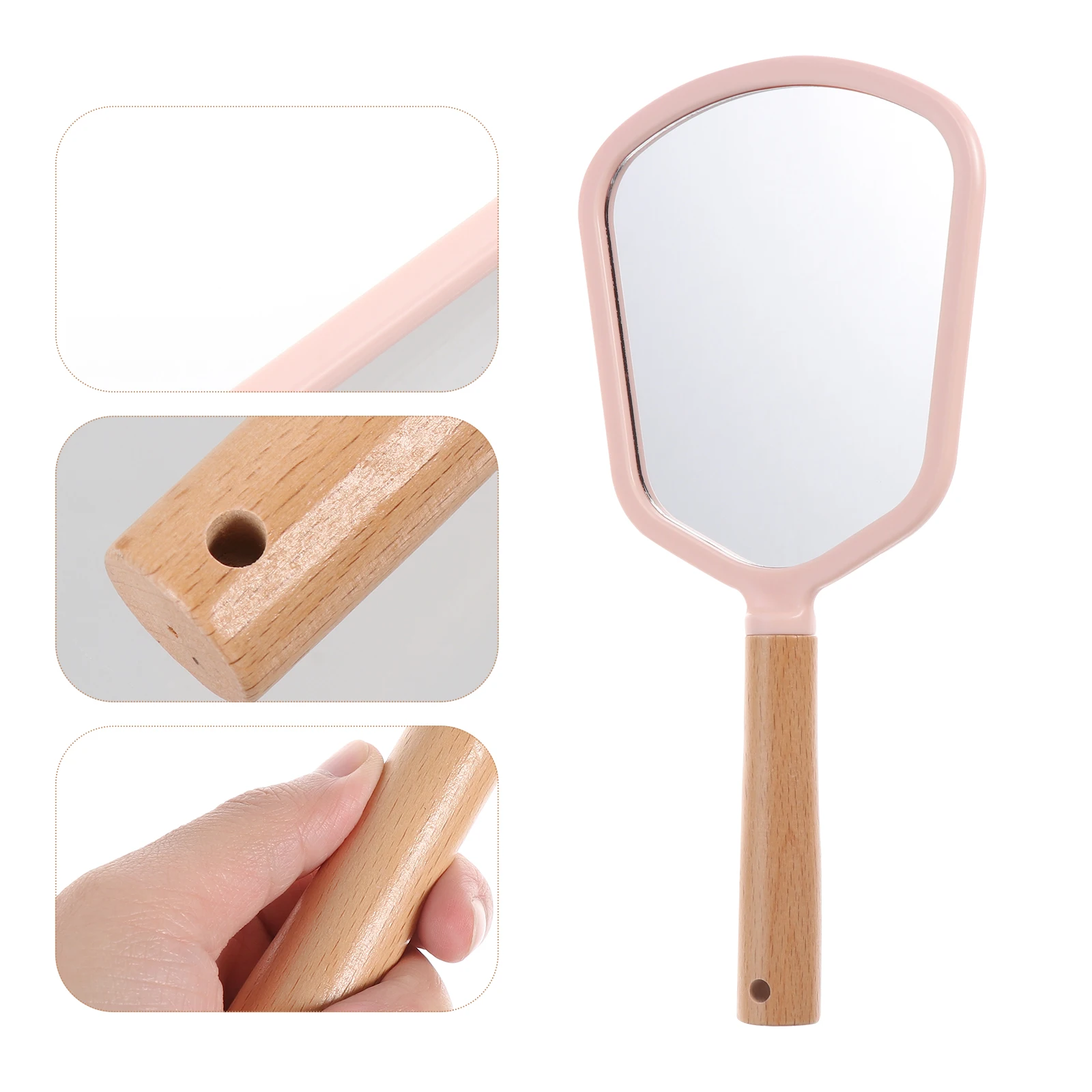 

1Pcs Elegant Handheld Makeup Mirror Smooth Solid Wood Grip High Travel Friendly Size for Men and Women