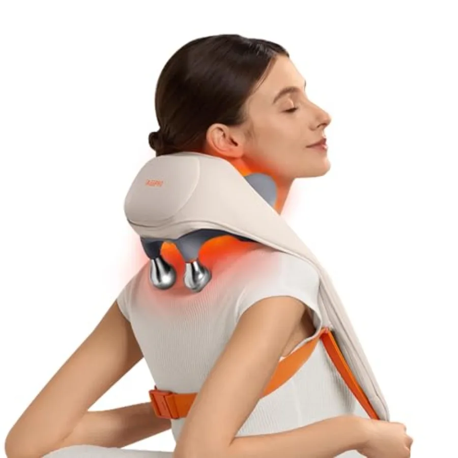 

Cordless Neck Massager with Heat 6D Shiatsu for Pain Relief Deep Tissue Dual-Sided Massage Heads Electric Kneading Massage in B