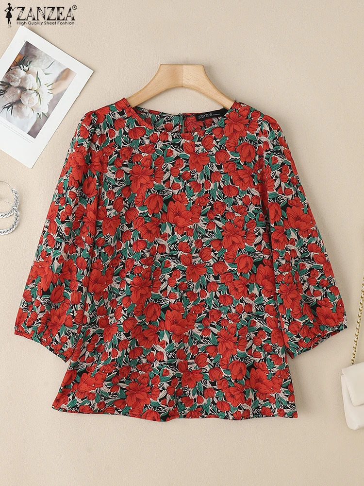 

2025 Summer Fashion Printed Floral Blouse ZANZEA Bohemain Holiday Tunic Tops Women O Neck 3/4 Sleeve Shirt Casual Work Blusas