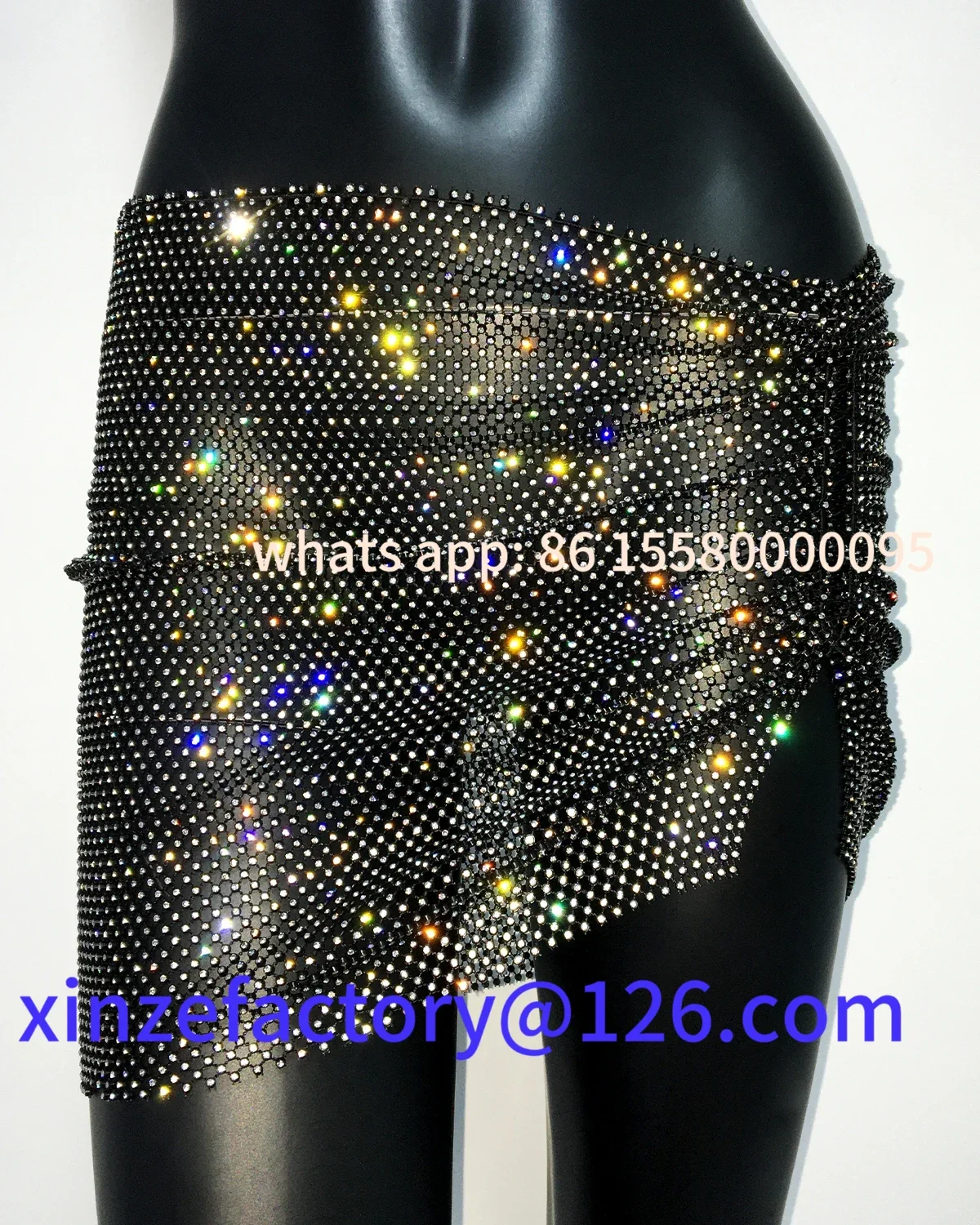 Customizable Rhinestone Fishnet Skirt For Women Sexy Hollow See Through Side Split