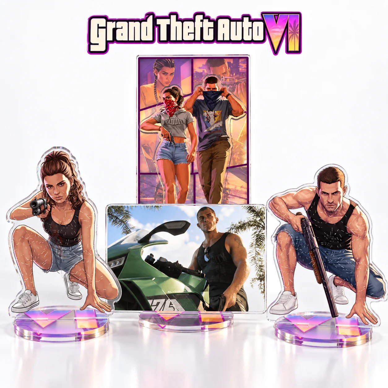 Suporte de acrílico para GTA 6, figura de personagem de jogo, para decoração de mesa, objeto de coleção, lembrança, acessório de presente, chaveiro, enfeite.