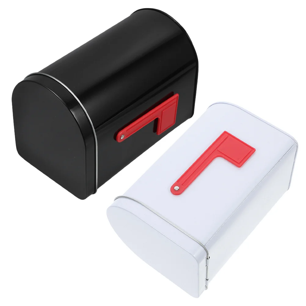 2Pcs Candy Mailbox Tinplate Decorative Storage Box Holiday Decor Metal Treat Container Tabletop Mail Holder Packaging