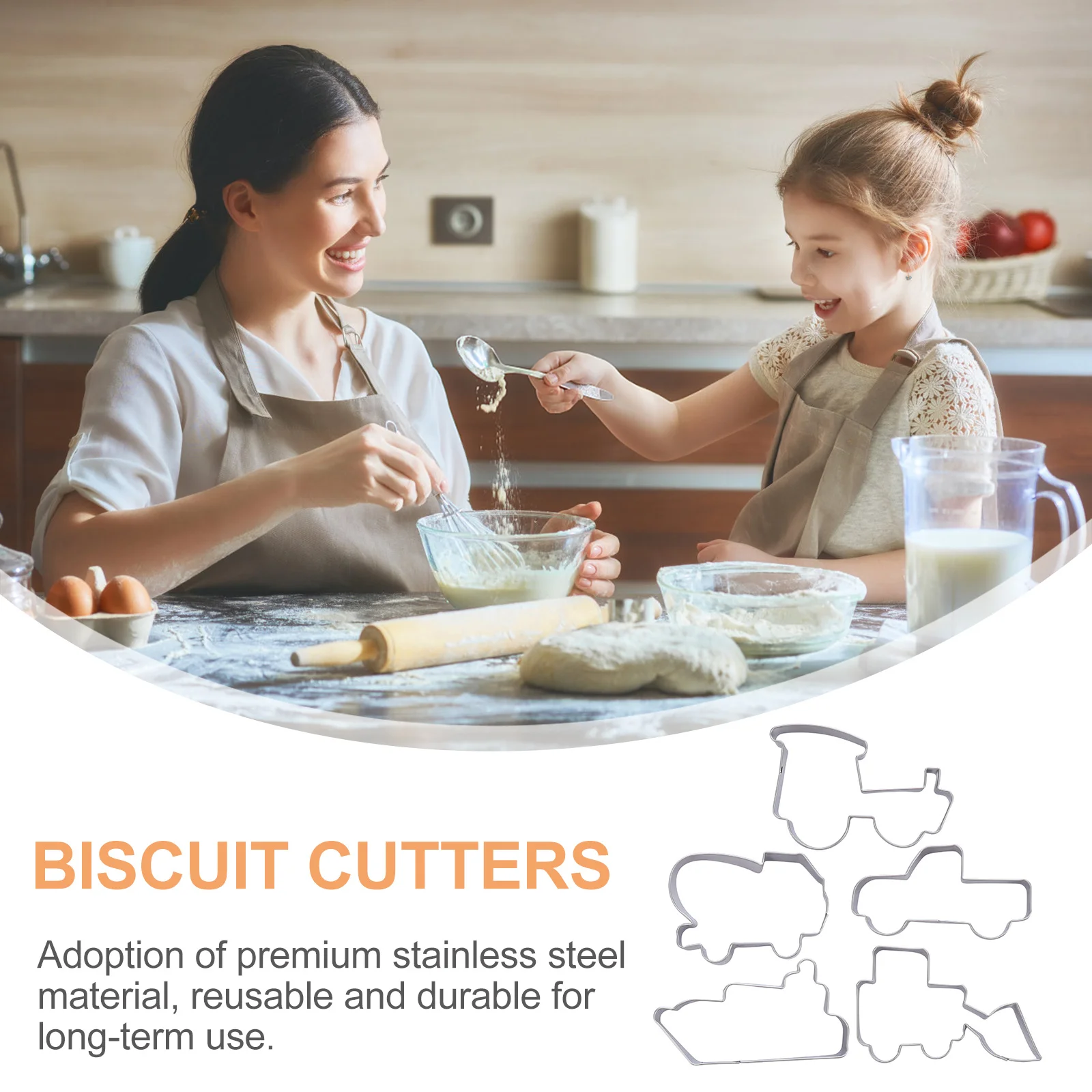 

5pcs Stainless Steel Car Biscuit Cutters Reusable Baking Mold For Cookies Candies Chocolate Diy Kitchen Gadget Baking Tools