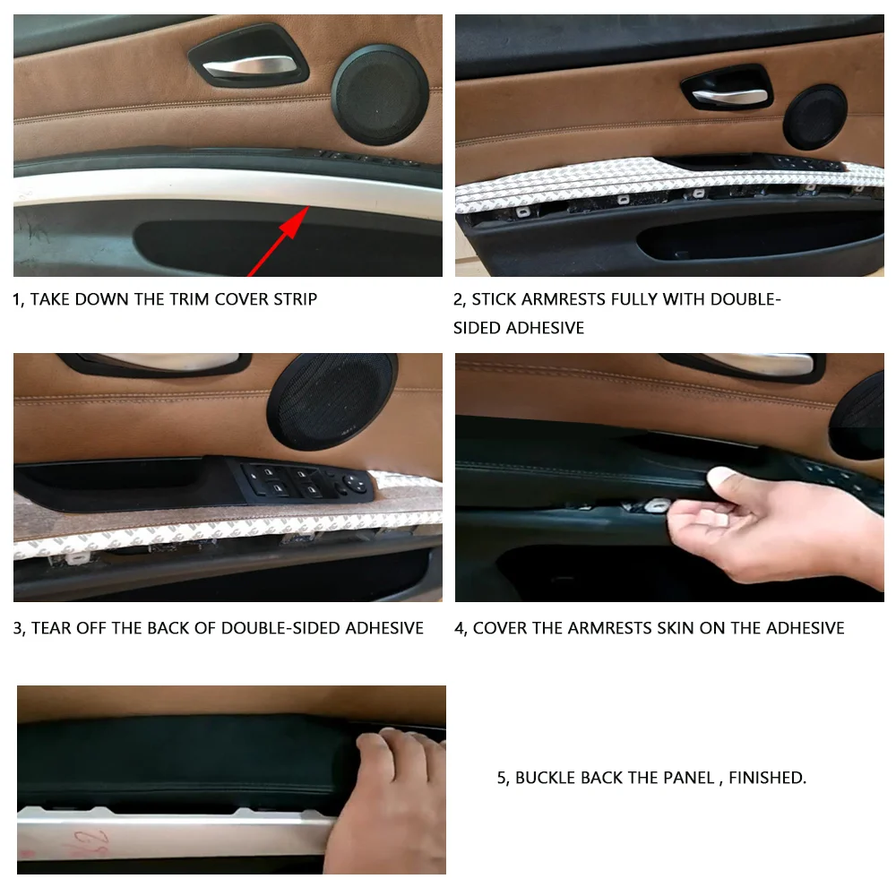 For BMW 3 Series E90 2005 2006 2007 2008 2009 2010 2011 Micro Leather Interior Driving Door Armrest Handle Panel Pull Trim Cover 4