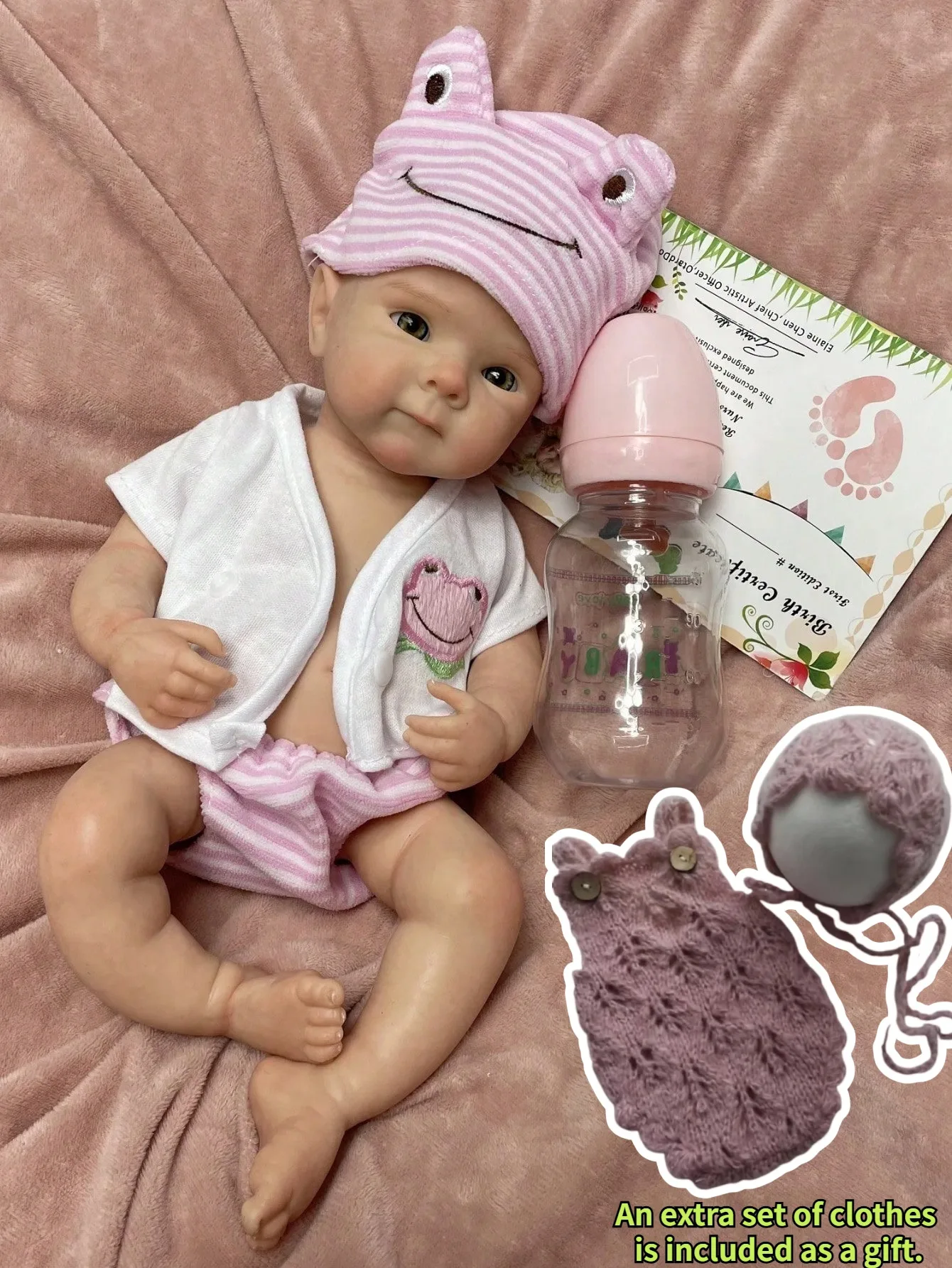 13인치 3D 페인팅 스킨 신생아 베이비돌 소프트 터치 실리콘 베베 리본 베이비돌 (추가 옷 포함) 어린이 생일 선물
