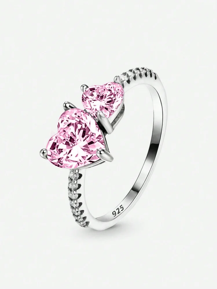 925 فضة الزركون البساطة مزدوجة الحب القلب الدائري للنساء المشاركة الزفاف الفاخرة عالية الجودة غرامة مجوهرات