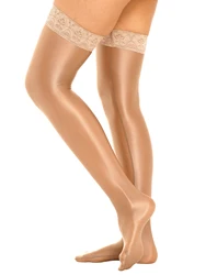 Lace Trim Knee High Stockings Women's Anti-hook Silicone Long Socks Cosplay JK Sexy Hosiery Retro Oil Shiny Party Club Wear