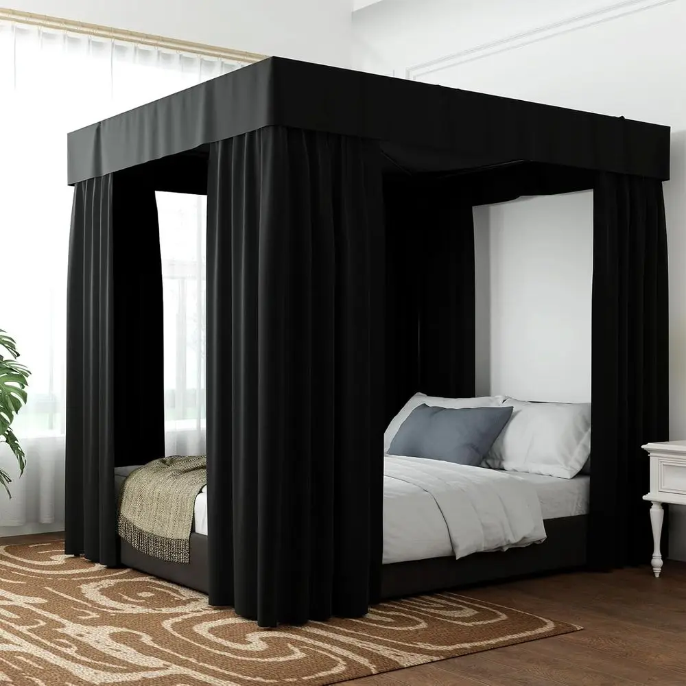 Black Bed Curtains - 4 Post Bed Curtains Twin Bed Curtains Lightproo Drapes for Bed or Adults & Girls Bedroom Decoration (Twin,