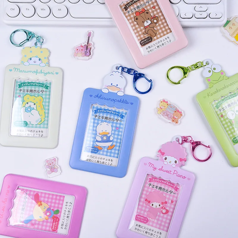 New Sanrio Usahana Badbadtz-Maru Keroppi Tiny Chum Card Cover Keychain Hello Kitty Pom Pom Purin Heart Buckle Idol Card Holder