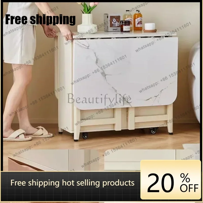 Factory Direct Dining Table Cream Wind Slate Countertop And Solid Wood Countertop Folding Table Retractable Movable With Pulley