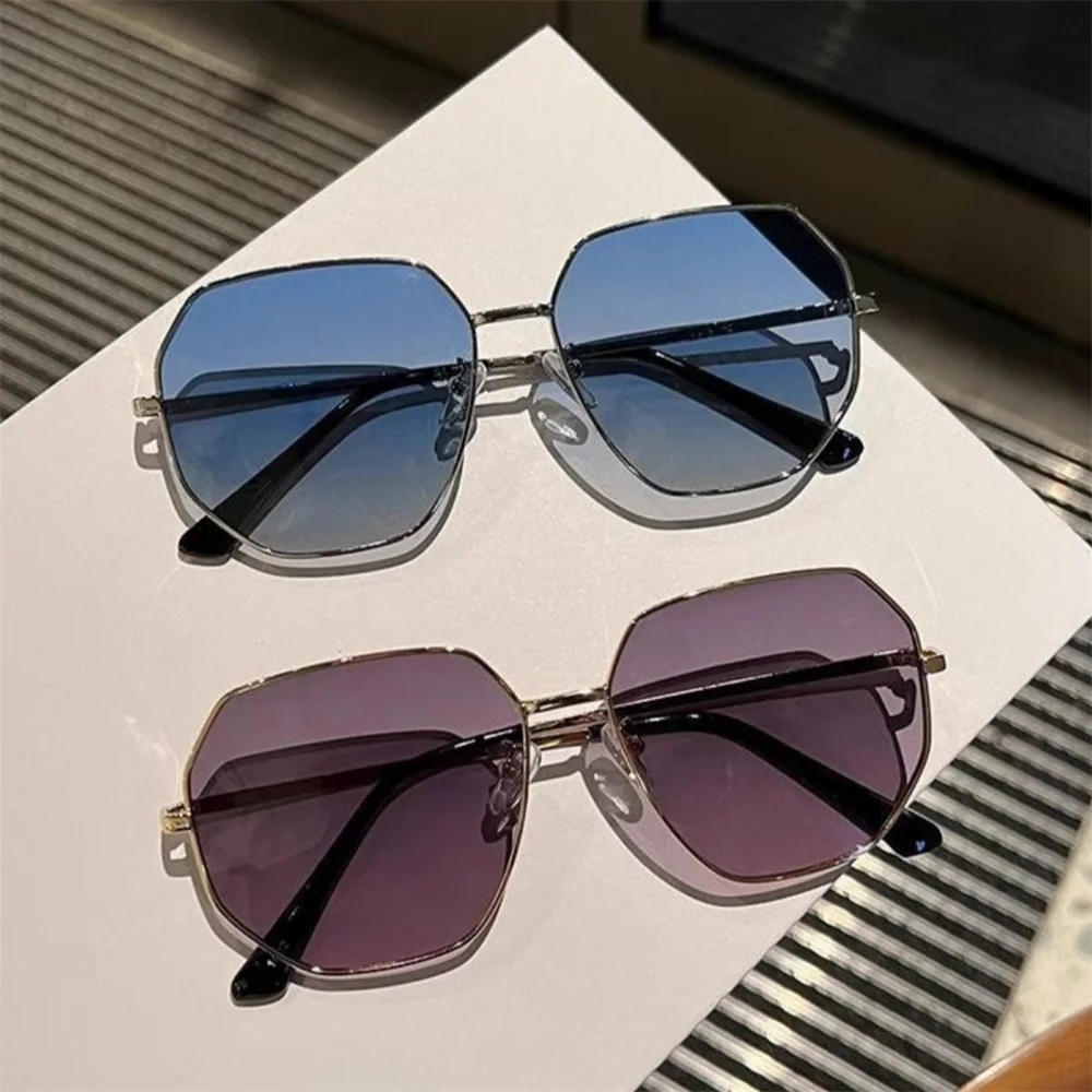 Fashion Boys Girls Metal Sunglasses Polygon Trend Sun Glasses Outdoor Versatile Polarized Eyewear for Driving Travel Beach