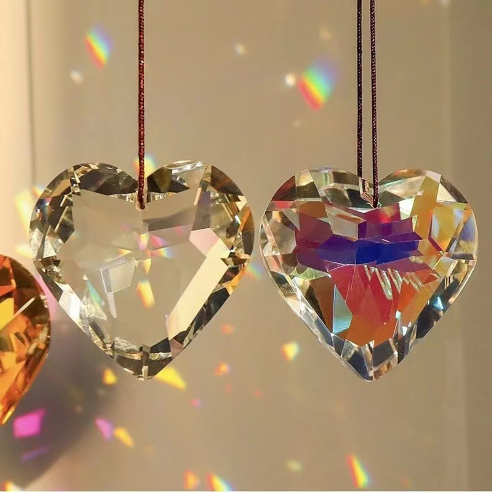 1Pcs Hanging Suncatcher Crystal Heart Prism 45mm AB Color Glass Love Pendant Home Wedding  DIY Accessories Wind Chime Car Decor