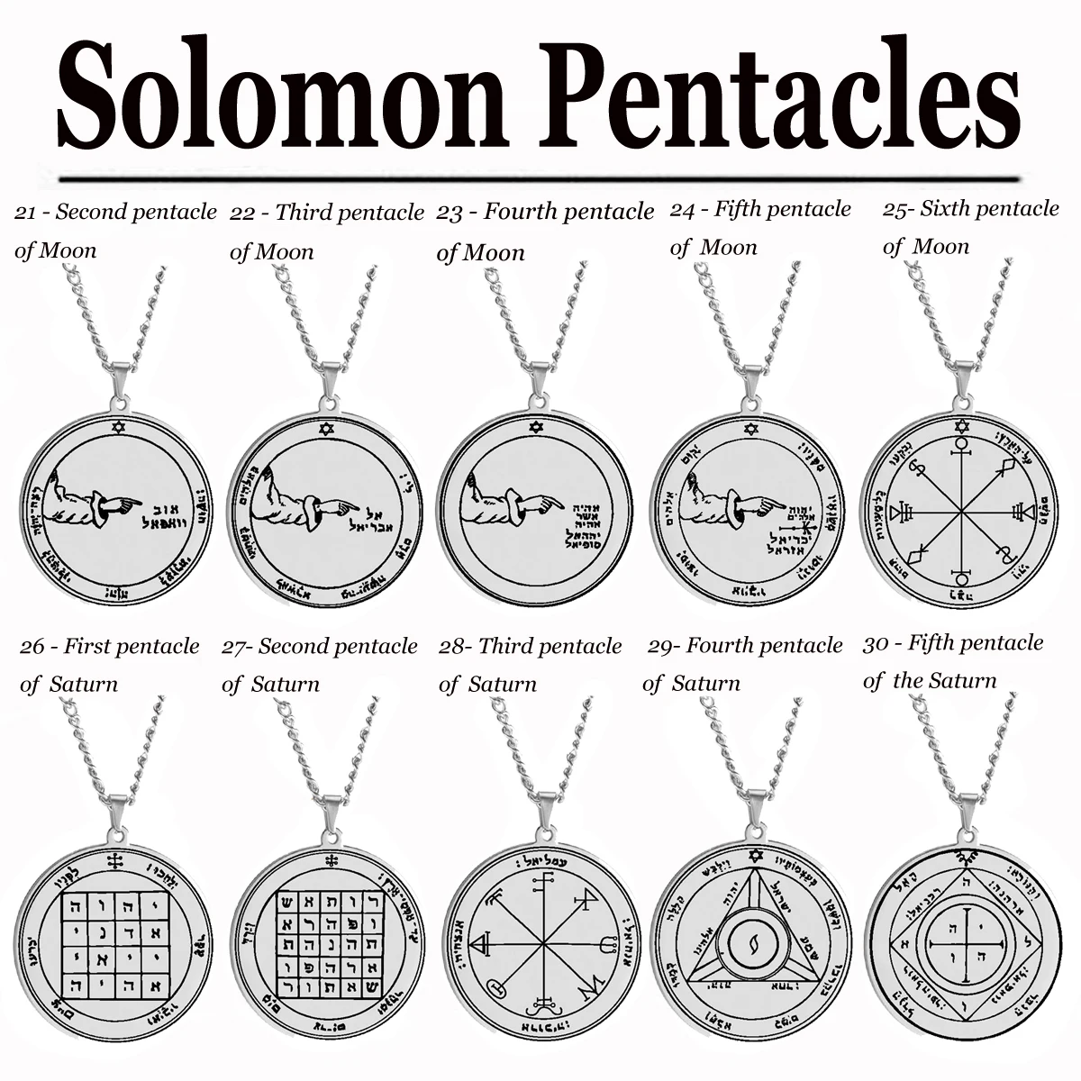 HLSS034-054 Hot Sale 44 Solomon Pentacles Seal of Jupiter Mars Mercury Moon Saturn Sun Venus Talisman Necklace