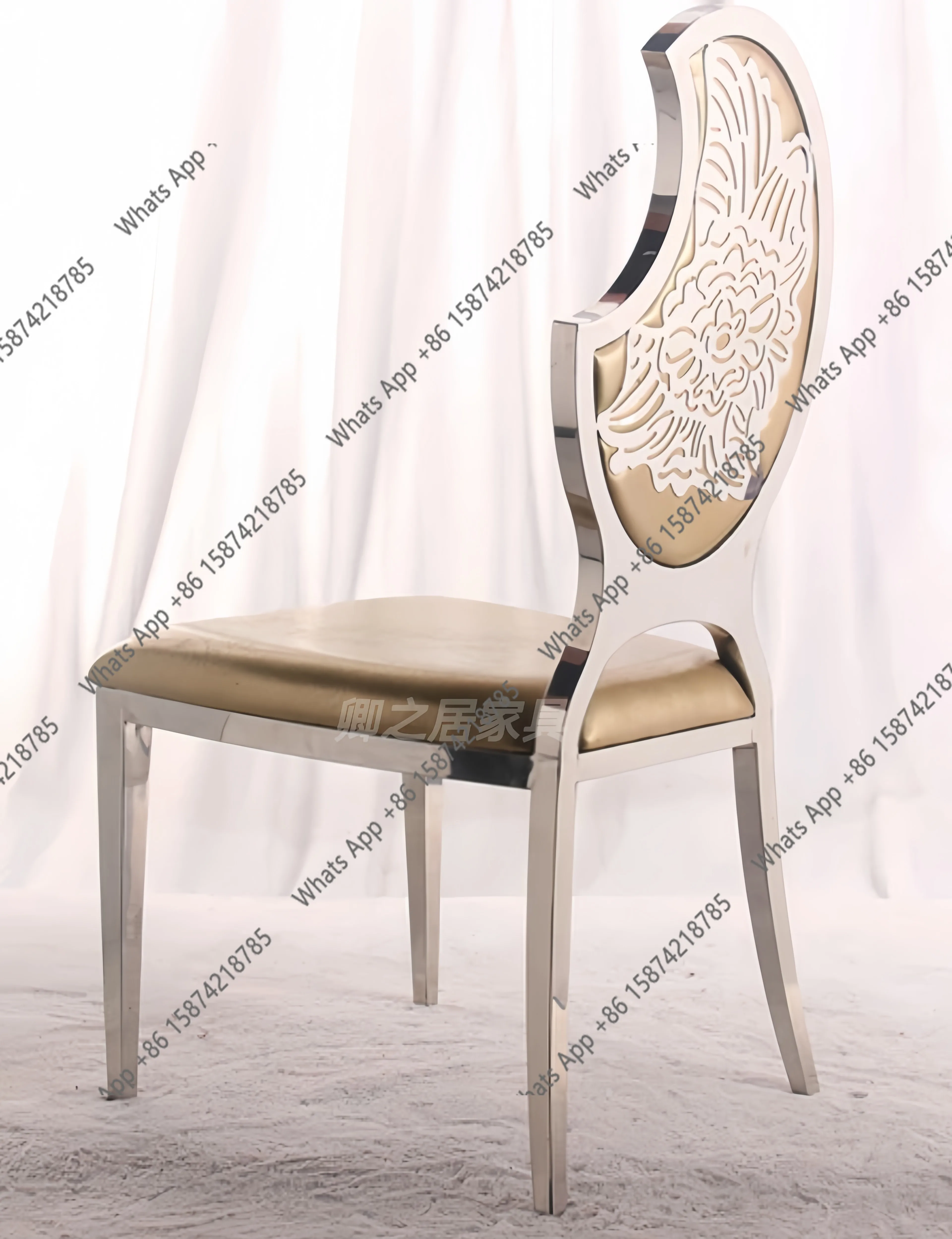 

Hong Kong-style light luxury style high-end stainless steel moon gold dining chair household banquet hall simple hotel chair
