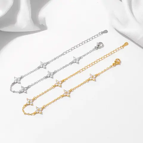 925 Silverpläterad Cz Fyrbladig Blommaarmband för Kvinnor Flickor Söt Elegant Justerbar Länkkedja Armband Trendig 18k Guldsmycken 10 best sales fint guldarmband - №4