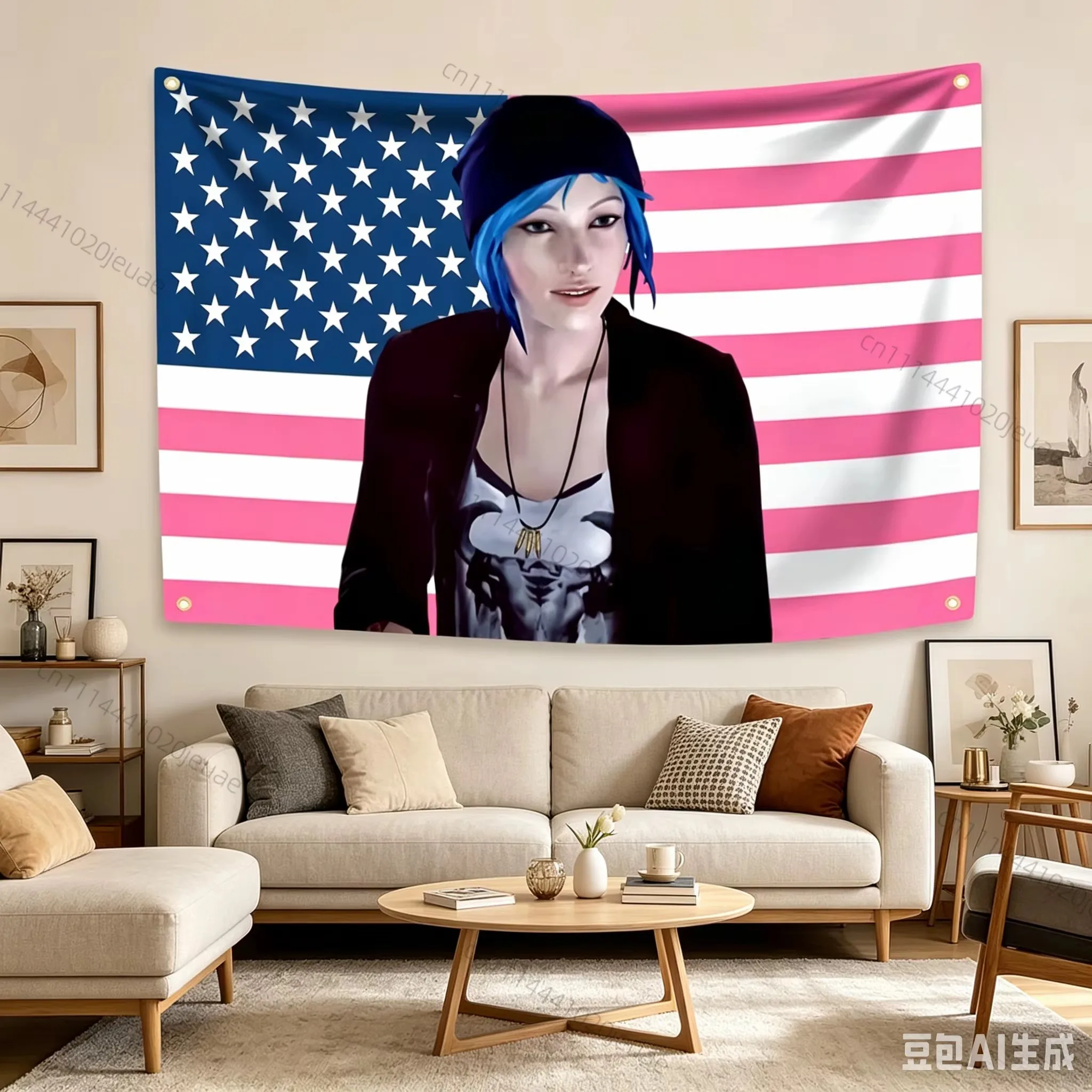 Pink C-Chloe Price Fantasy Tapestry, American Flag Wall Art for Bedroom Dorm Room Headboard Aesthetic Decor Background Gift