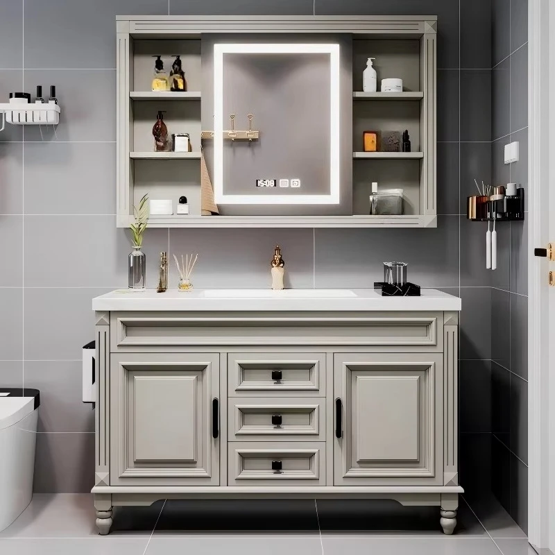 

Modern Floor Standing Bathroom Cabinet with Smart LED Mirror and Ceramic Basin Vanity Customizable for Apartment Use