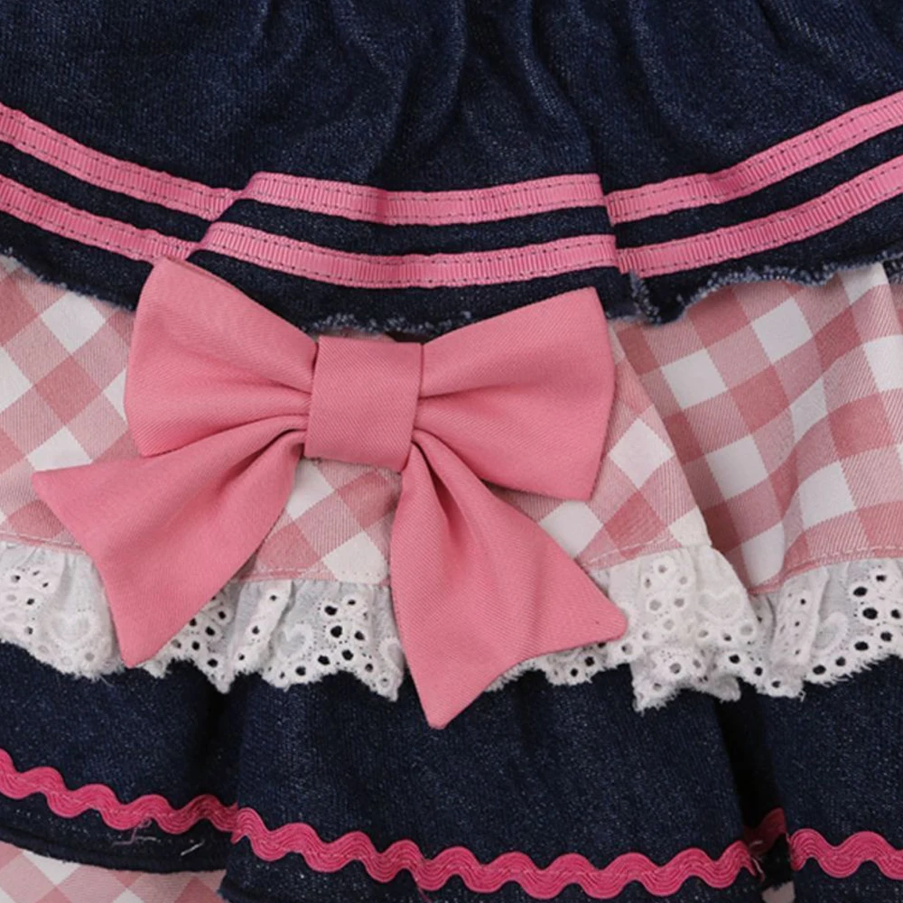 Preppy Style Lolita Kawaii Skirts Japanese Sweet Mini Women Harajuku Cute Ball Gown Denim Skater Y2K High Waist Lace Cake Skirts