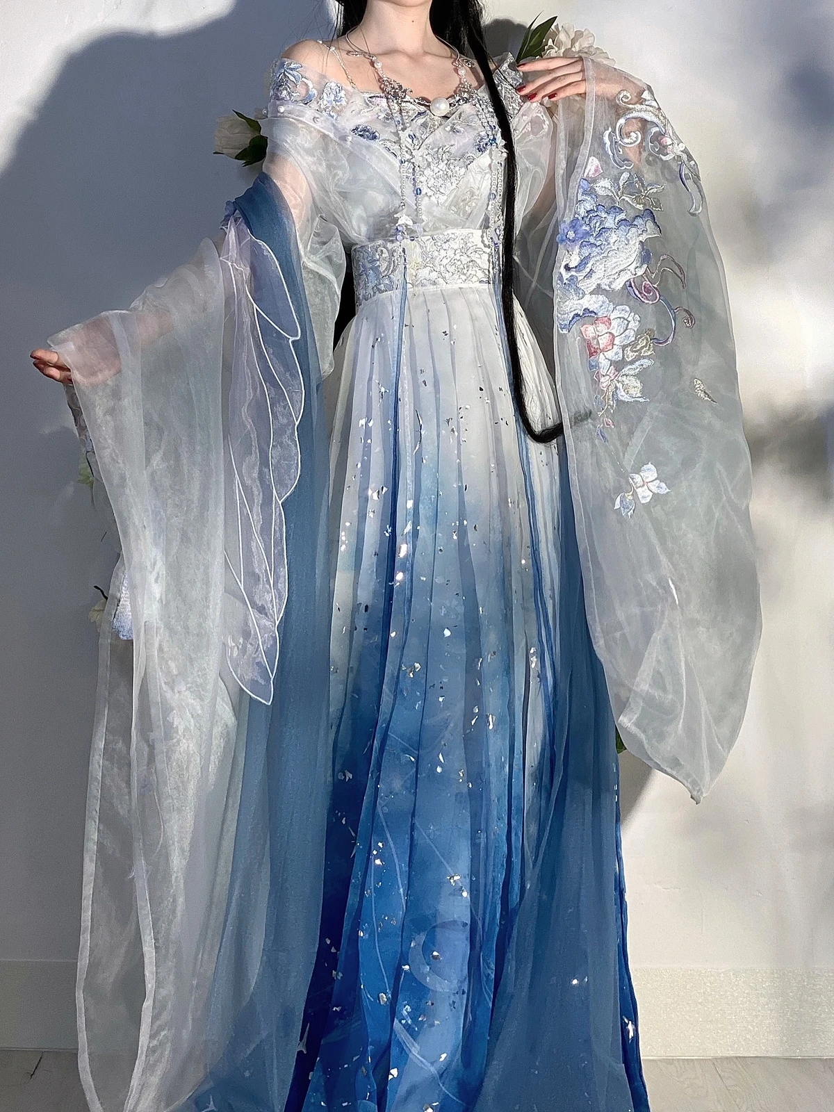 Zhen Ji Cosplay Robe Hanfu pour Femme, Vêtements Han, ociasties du Sud et du Nord, Wei Jin, Bleu nickel é