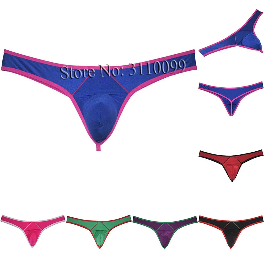 Men\'s Surround Glossy Thong Bulge Ice Silk T-back Hipster String Pouch Tangas Underwear